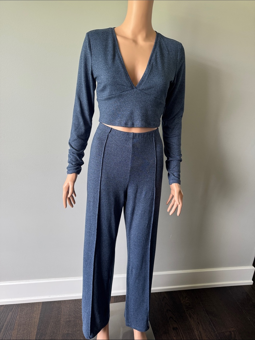 Garage Metallic Navy Wide-Leg Jumpsuit Set